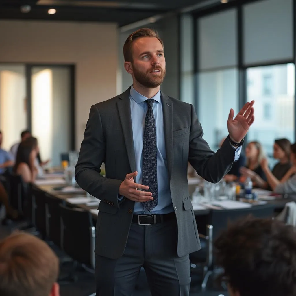Marc lors d'une présentation professionnelle