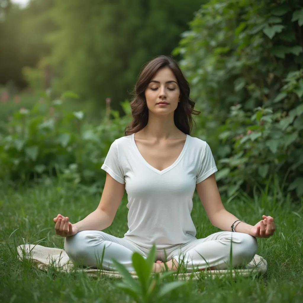 Julie pratiquant la méditation en pleine nature